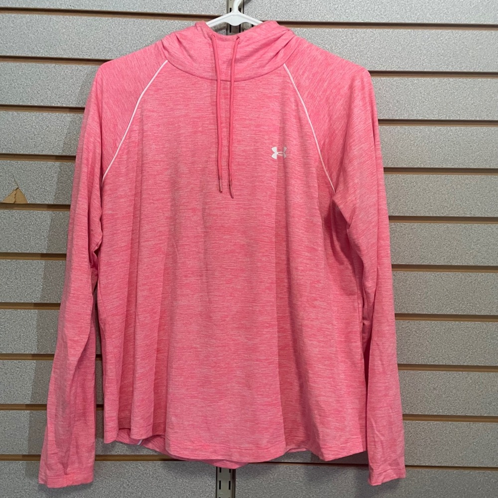 Under Armour Pink Heathered Long Sleeve Hoodie Top Women's‎ L Heat Gear
